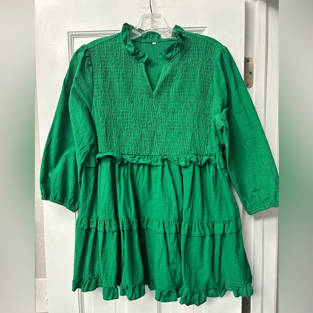 Green Puff Sleeve Smocked Blouse